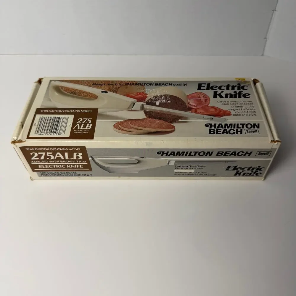 VTG Hamilton Beach 275ALB Electric Knife Almond Brown w Box Blades Retro Kitchen
